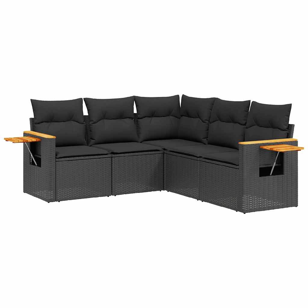 Set Divani da Giardino 5 pz con Cuscini in Polyrattan Nero | homemem39