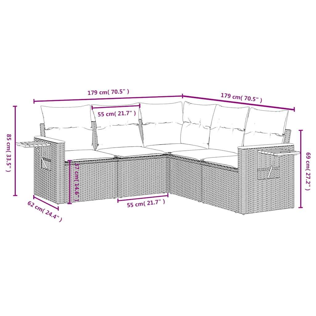 Set Divani da Giardino 5 pz con Cuscini in Polyrattan Nero | homemem39