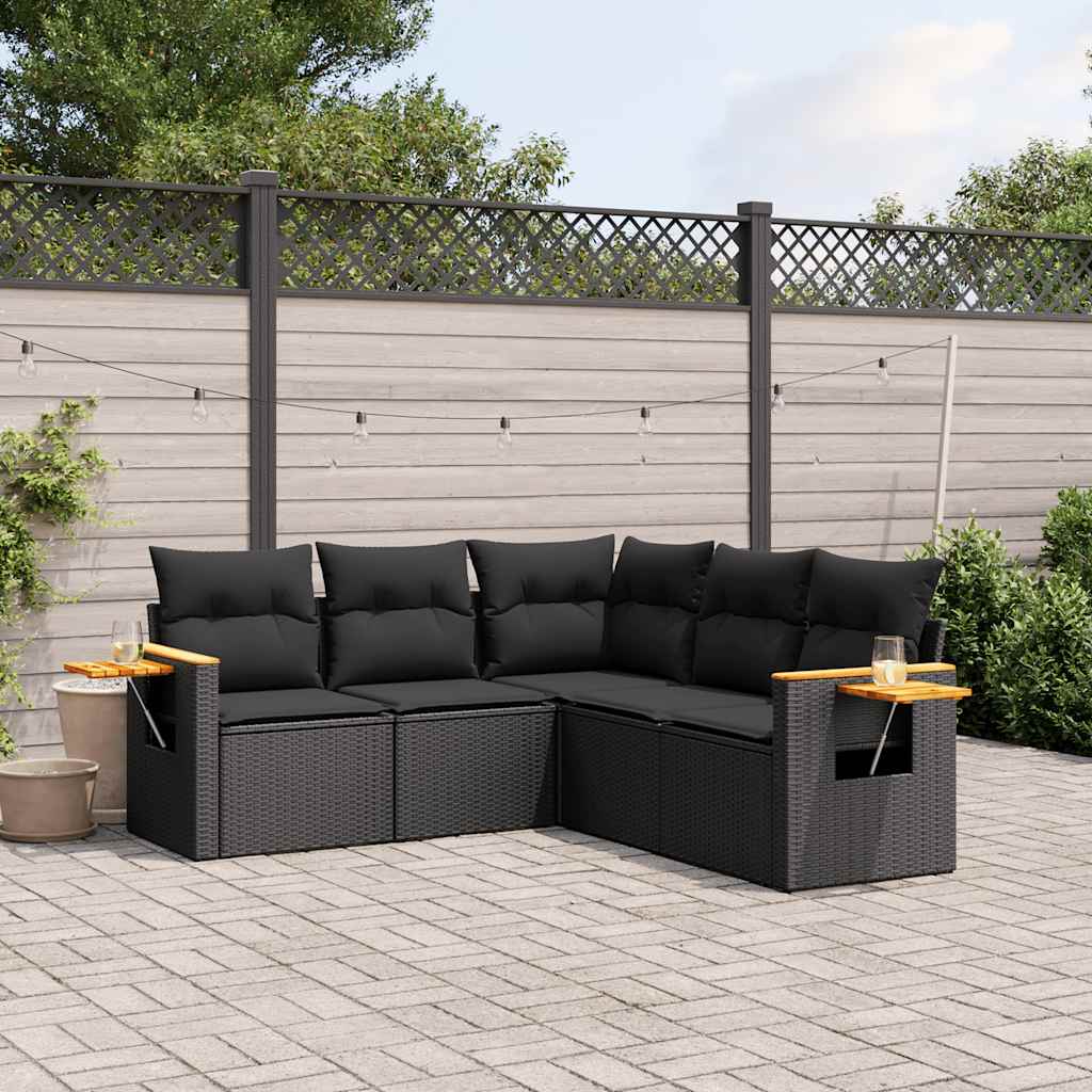 Set Divani da Giardino 5 pz con Cuscini in Polyrattan Nero | homemem39