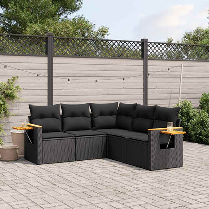 Set Divani da Giardino 5 pz con Cuscini in Polyrattan Nero | homemem39