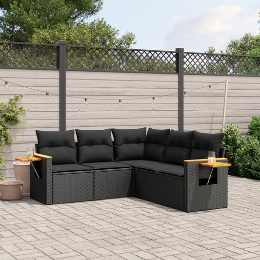 Set Divani da Giardino 5 pz con Cuscini in Polyrattan Nero - homemem39