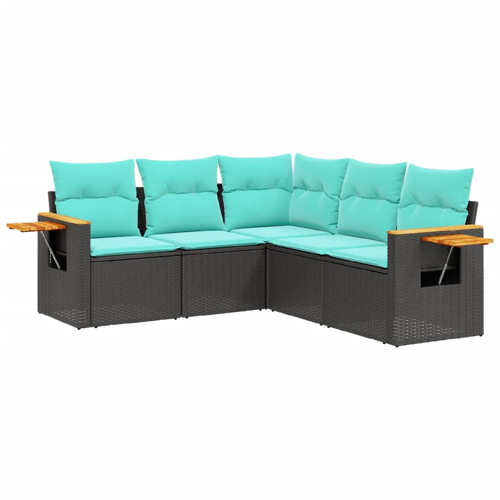 Set Divani da Giardino 5 pz con Cuscini Nero in Polyrattan | homemem39
