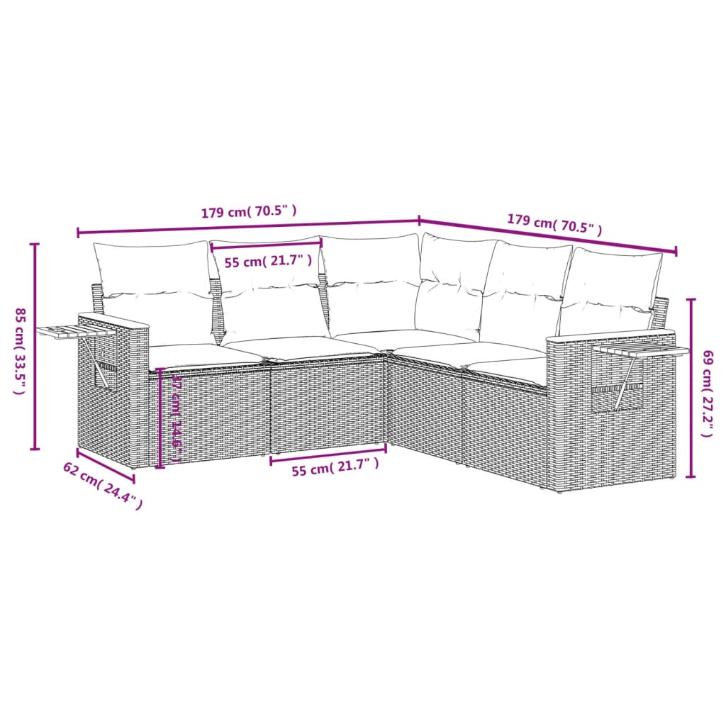 Set Divani da Giardino 5 pz con Cuscini Nero in Polyrattan | homemem39