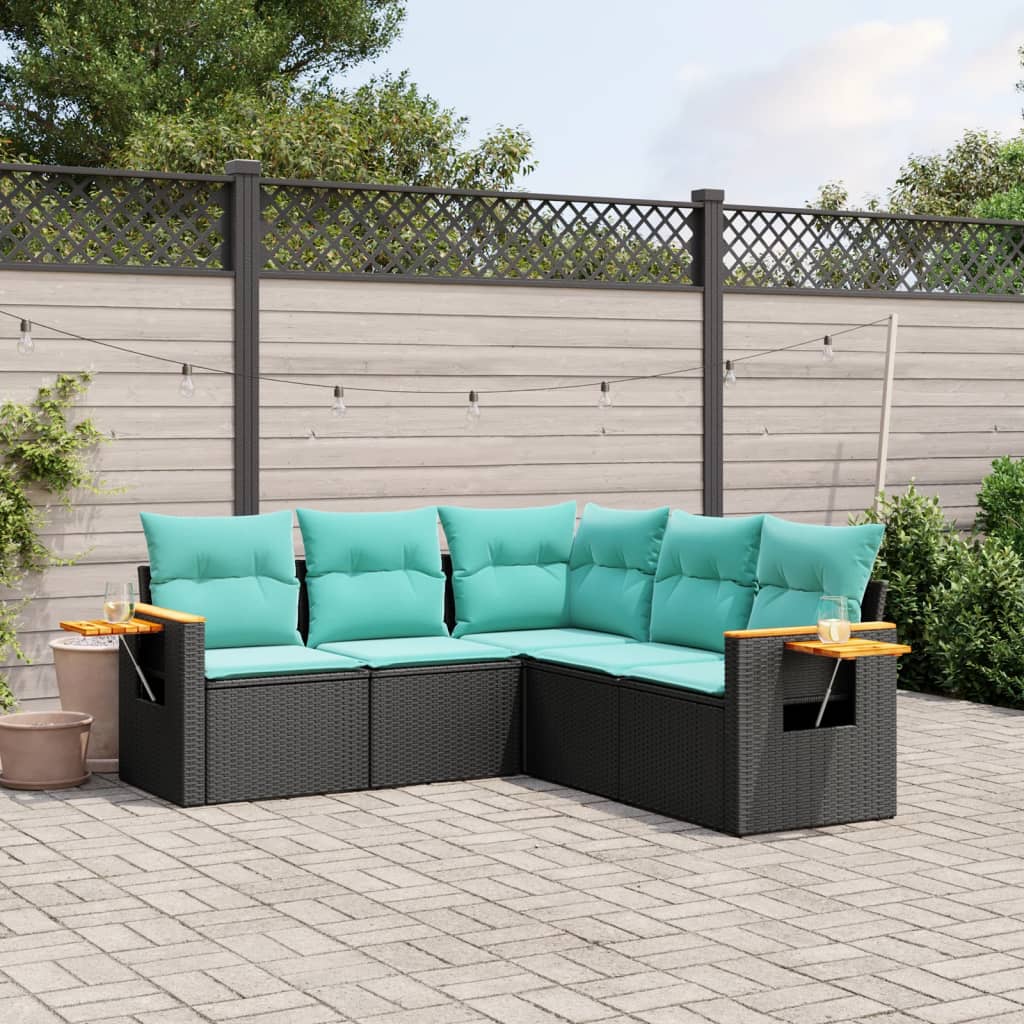 Set Divani da Giardino 5 pz con Cuscini Nero in Polyrattan | homemem39
