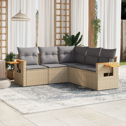 Set Divano da Giardino 5 pz con Cuscini Beige in Polyrattan - homemem39