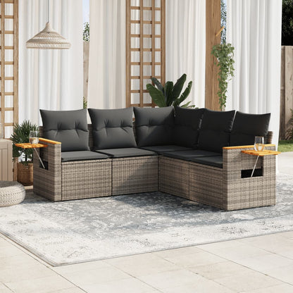 Set Divano da Giardino 5 pz con Cuscini Grigio in Polyrattan - homemem39