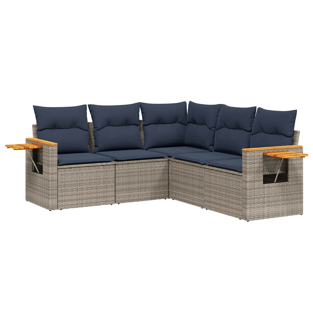 Set Divani da Giardino 5 pz con Cuscini Grigio in Polyrattan | homemem39