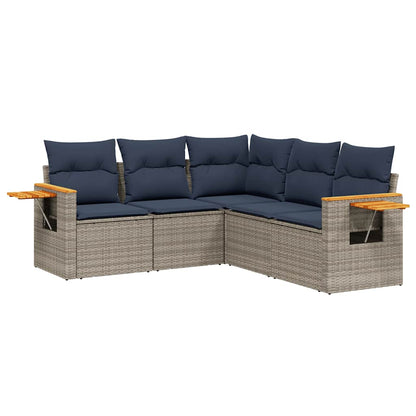 Set Divani da Giardino 5 pz con Cuscini Grigio in Polyrattan | homemem39