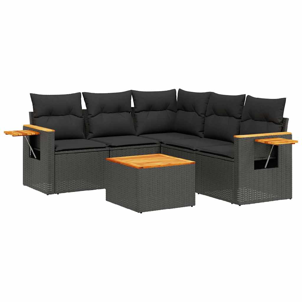 Set Divano da Giardino 6 pz con Cuscini Nero in Polyrattan | homemem39