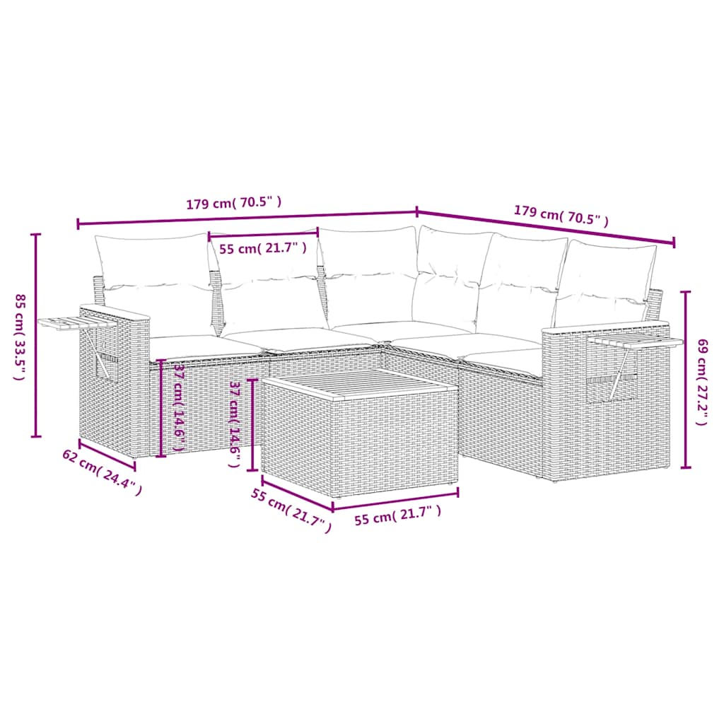Set Divano da Giardino 6 pz con Cuscini Nero in Polyrattan | homemem39