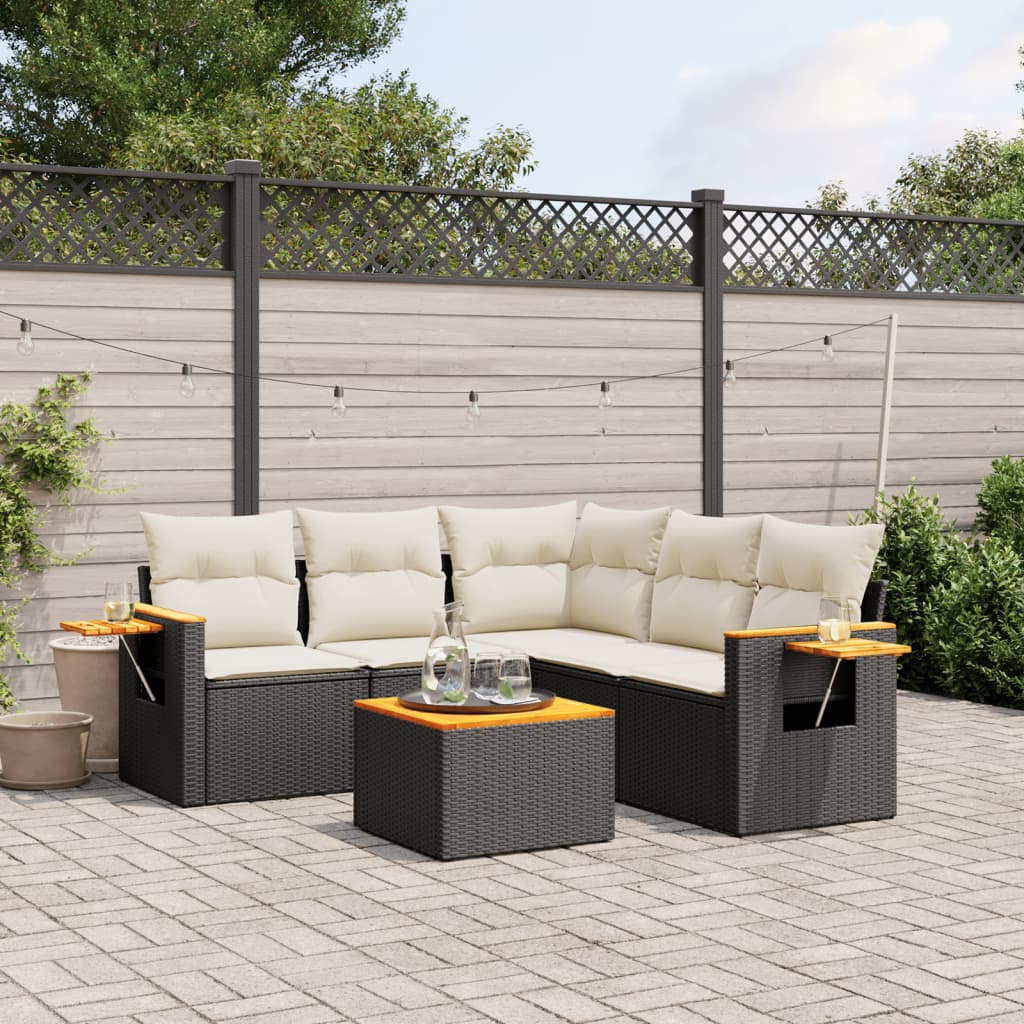 Set Divano da Giardino 6 pz con Cuscini Nero in Polyrattan - homemem39
