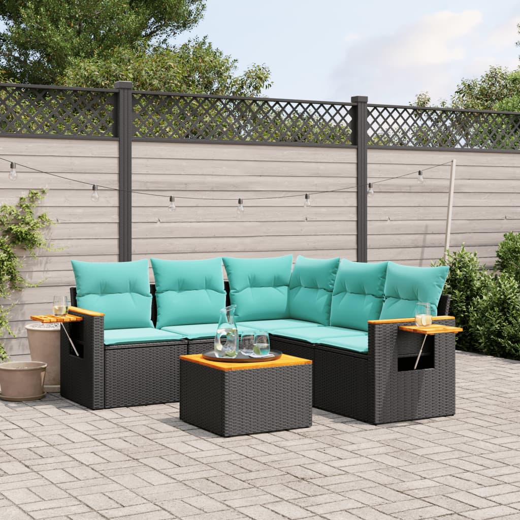Set Divani da Giardino 6 pz con Cuscini Nero in Polyrattan - homemem39