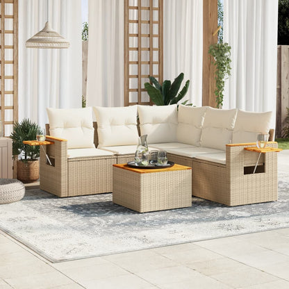 Set Divano da Giardino 6 pz con Cuscini Beige in Polyrattan - homemem39
