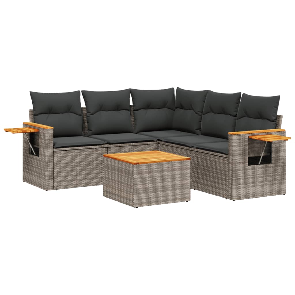 Set Divano da Giardino 6 pz con Cuscini Grigio in Polyrattan - homemem39