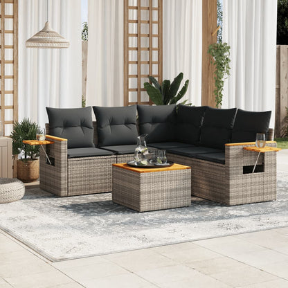 Set Divano da Giardino 6 pz con Cuscini Grigio in Polyrattan - homemem39