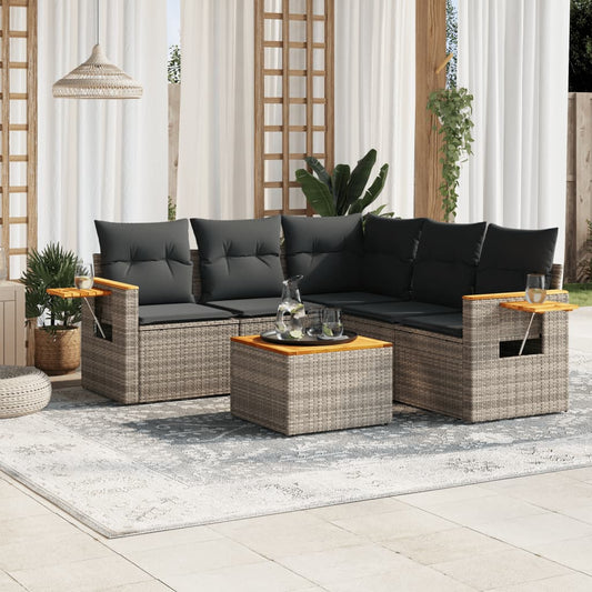 Set Divano da Giardino 6 pz con Cuscini Grigio in Polyrattan - homemem39