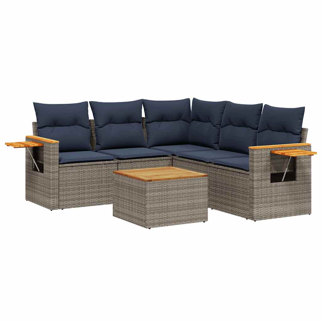 Set Divani da Giardino 6 pz con Cuscini Grigio in Polyrattan | homemem39