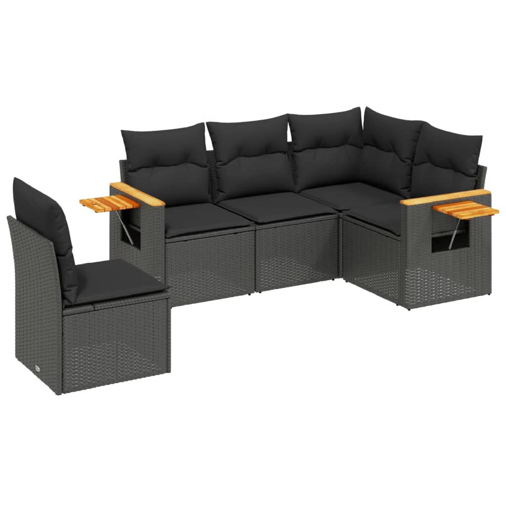 Set Divani da Giardino 5 pz con Cuscini in Polyrattan Nero | homemem39