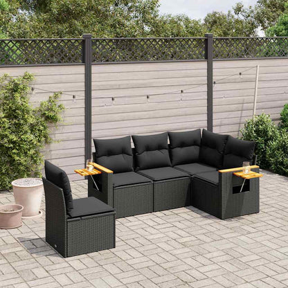 Set Divani da Giardino 5 pz con Cuscini in Polyrattan Nero | homemem39