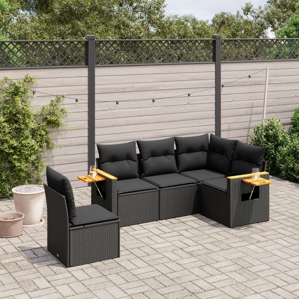 Set Divani da Giardino 5 pz con Cuscini in Polyrattan Nero - homemem39