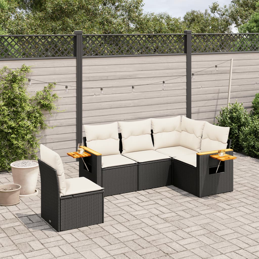 Set Divani da Giardino 5 pz con Cuscini in Polyrattan Nero - homemem39