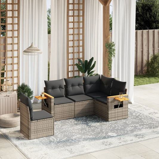 Set Divano da Giardino 5 pz con Cuscini Grigio in Polyrattan - homemem39