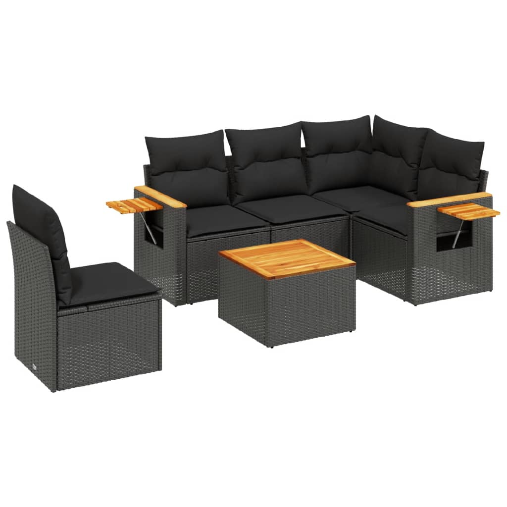 Set Divano da Giardino 6 pz con Cuscini Nero in Polyrattan - homemem39