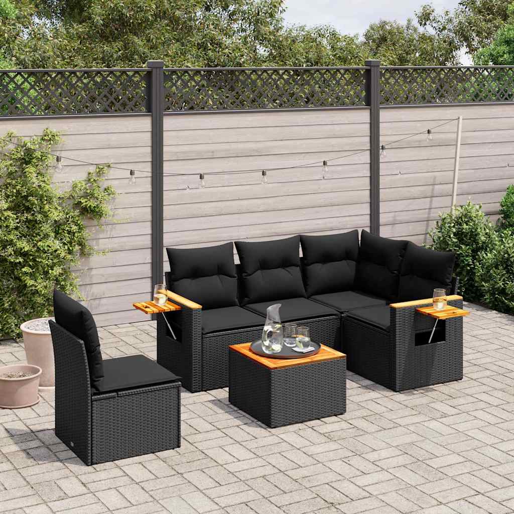 Set Divano da Giardino 6 pz con Cuscini Nero in Polyrattan | homemem39