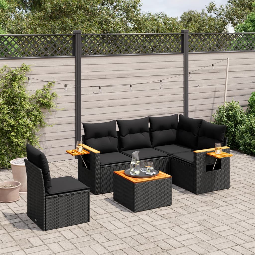 Set Divano da Giardino 6 pz con Cuscini Nero in Polyrattan - homemem39