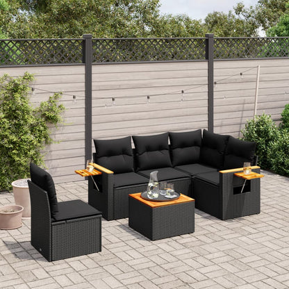 Set Divano da Giardino 6 pz con Cuscini Nero in Polyrattan - homemem39
