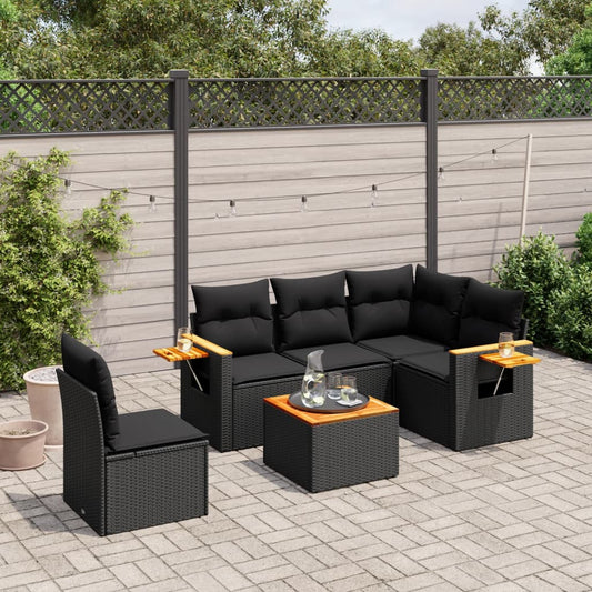 Set Divano da Giardino 6 pz con Cuscini Nero in Polyrattan - homemem39