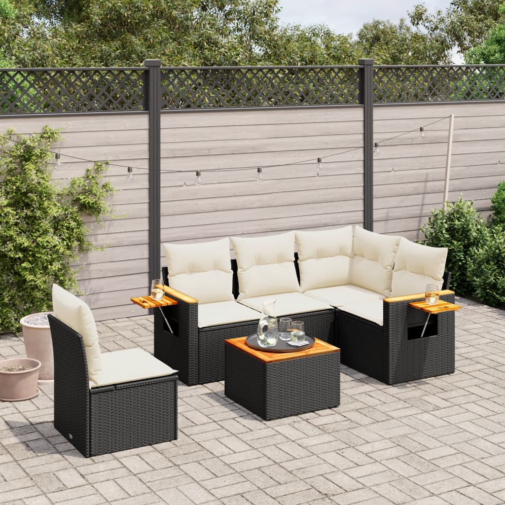 Set Divano da Giardino 6 pz con Cuscini Nero in Polyrattan - homemem39