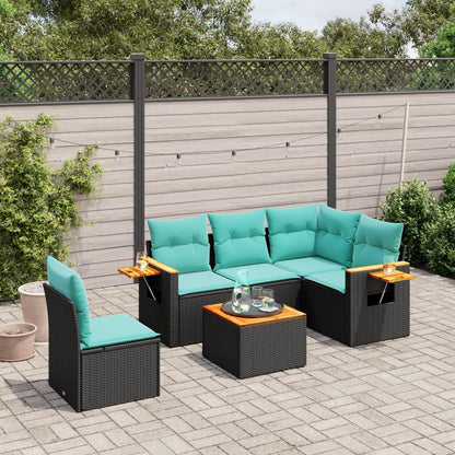 Set Divani da Giardino 6 pz con Cuscini Nero in Polyrattan - homemem39
