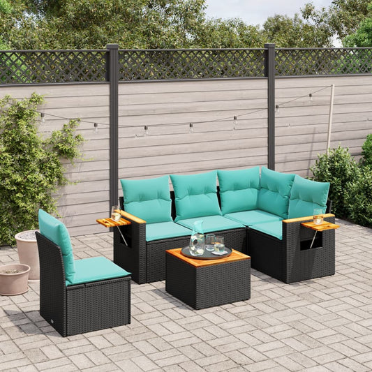 Set Divani da Giardino 6 pz con Cuscini Nero in Polyrattan - homemem39