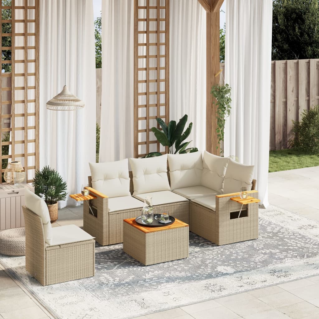 Set Divano da Giardino 6 pz con Cuscini Beige in Polyrattan - homemem39