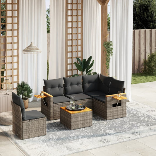 Set Divano da Giardino 6 pz con Cuscini Grigio in Polyrattan - homemem39