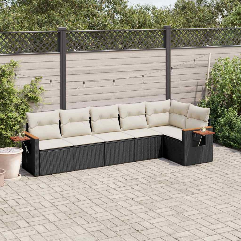 Set Divano da Giardino 6 pz con Cuscini Nero in Polyrattan - homemem39