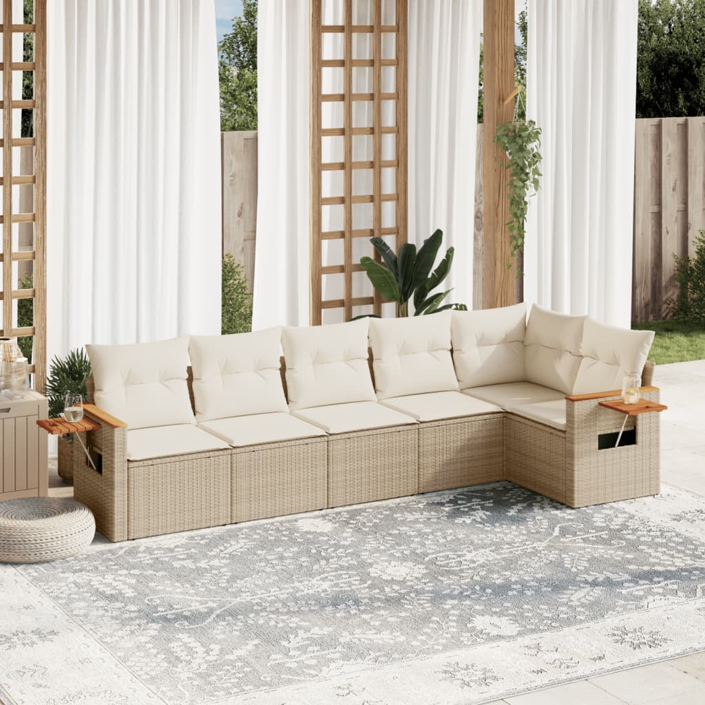 Set Divano da Giardino 6 pz con Cuscini Beige in Polyrattan - homemem39