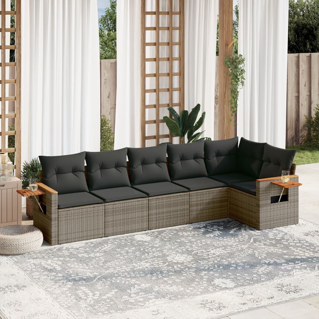 Set Divano da Giardino 6 pz con Cuscini Grigio in Polyrattan - homemem39