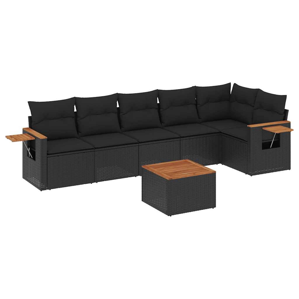 Set Divani da Giardino con Cuscini 7pz Nero Polyrattan | homemem39