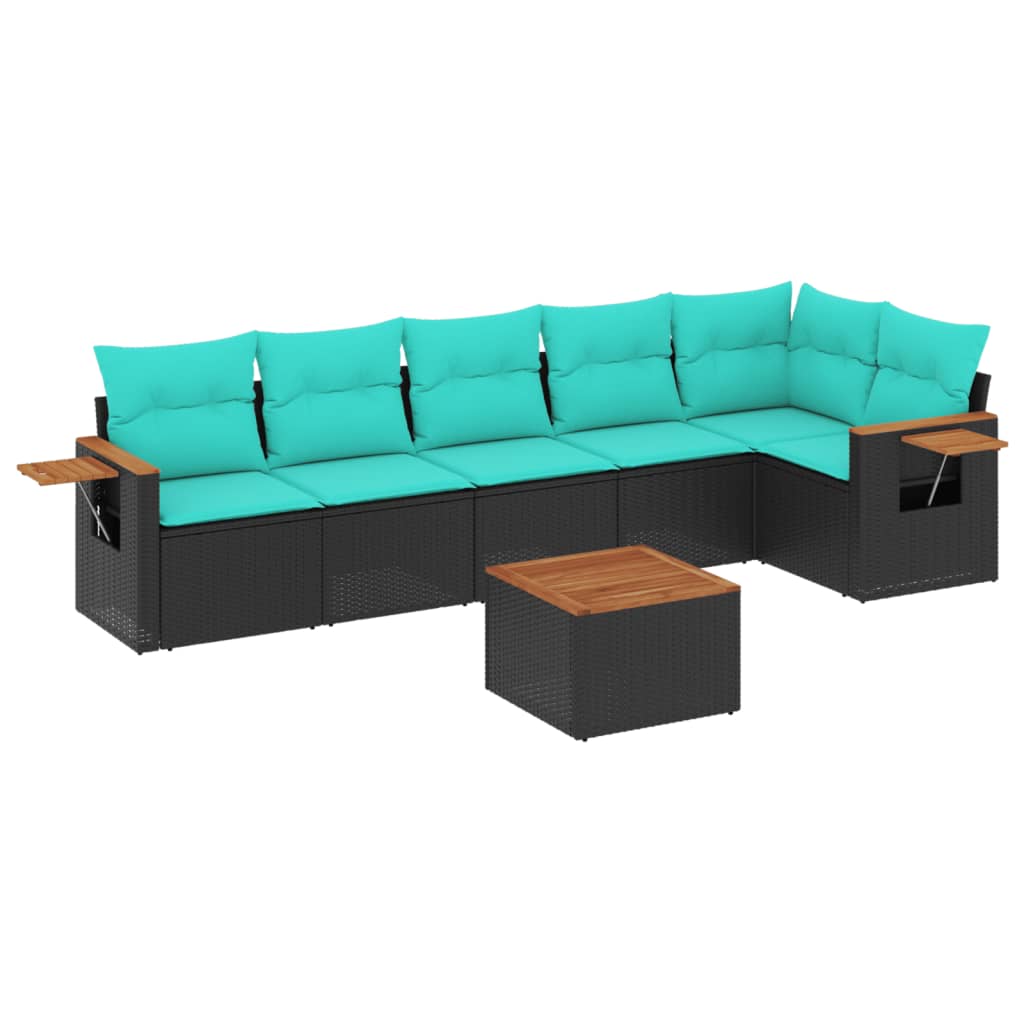 Set Divani da Giardino 7 pz con Cuscini Nero in Polyrattan - homemem39
