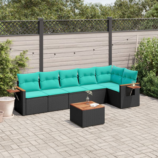 Set Divani da Giardino 7 pz con Cuscini Nero in Polyrattan - homemem39