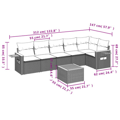 Set Divani da Giardino 7 pz con Cuscini Beige in Polyrattan | homemem39