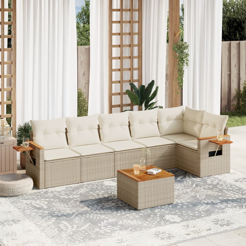 Set Divani da Giardino 7 pz con Cuscini Beige in Polyrattan | homemem39