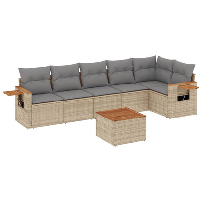 Set Divani da Giardino 7 pz con Cuscini Beige in Polyrattan | homemem39