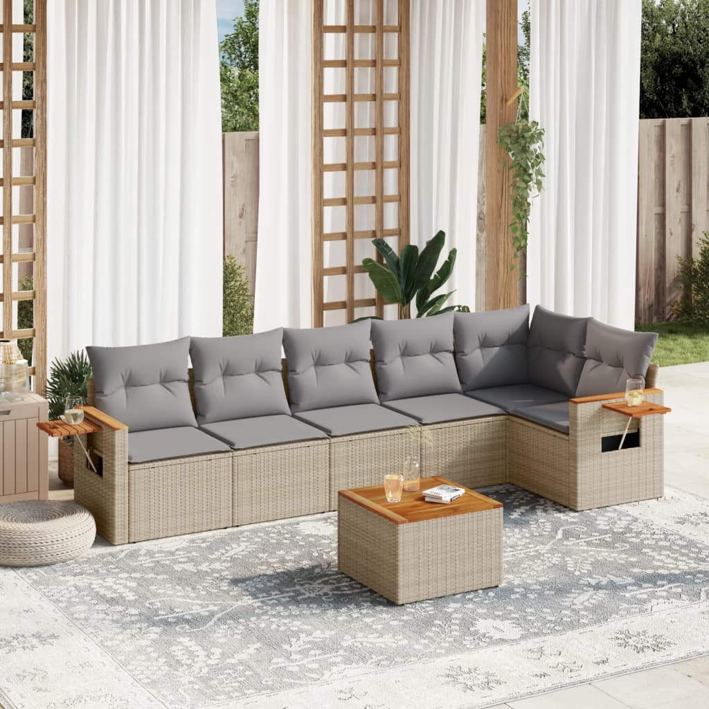 Set Divani da Giardino 7 pz con Cuscini Beige in Polyrattan - homemem39