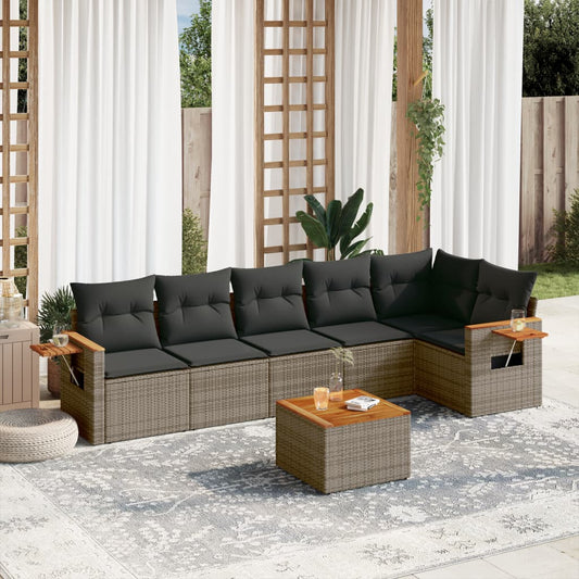 Set Divani da Giardino 7 pz con Cuscini Grigio in Polyrattan - homemem39