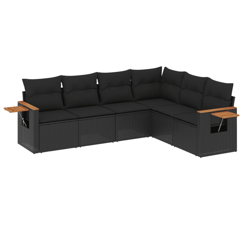 Set Divano da Giardino 6 pz con Cuscini Nero in Polyrattan - homemem39
