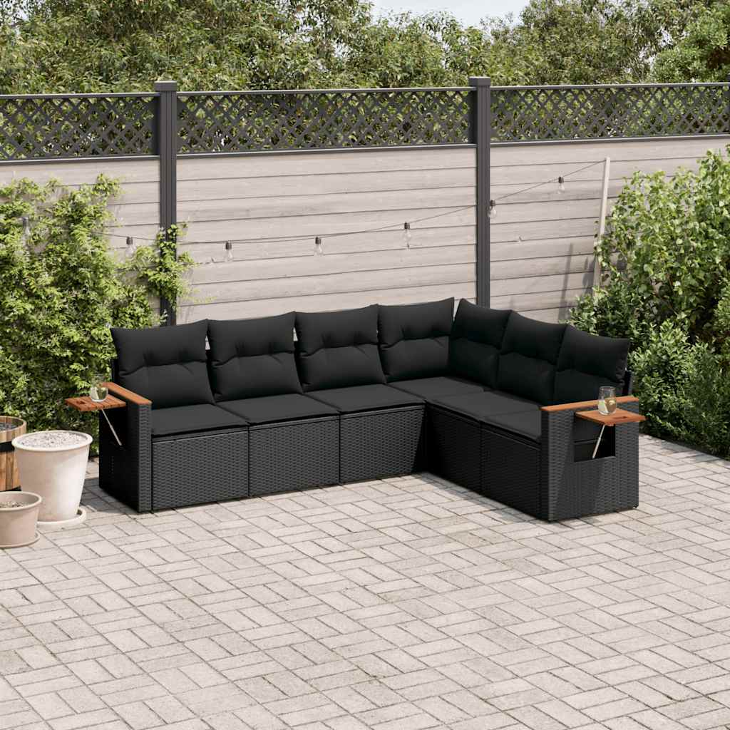 Set Divano da Giardino 6 pz con Cuscini Nero in Polyrattan | homemem39