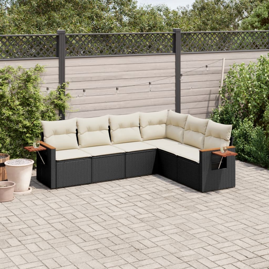 Set Divano da Giardino 6 pz con Cuscini Nero in Polyrattan - homemem39